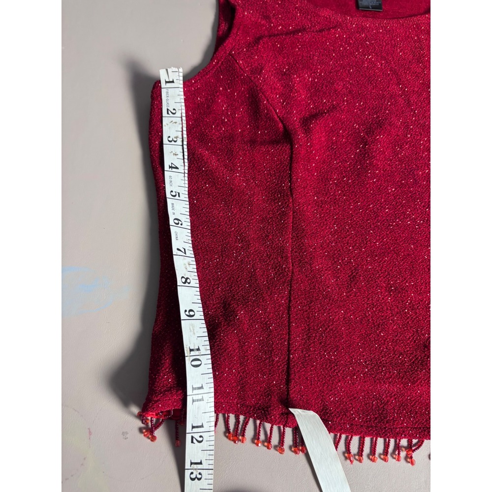Dress Barn‎ Red Sparkle Glitter Knit Two Piece Set Top Cardigan Women's L - Picture 10 of 11